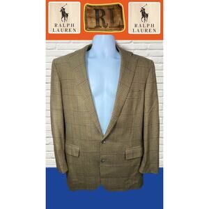 Lauren Ralph Lauren Men’s Sports Coat Size 40L Tan Houndstooth Pattern Classic